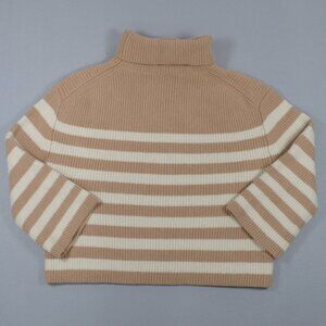🧥 J.Crew Wool Cashmere Blend Striped Cropped Turtleneck Sweater Tan M